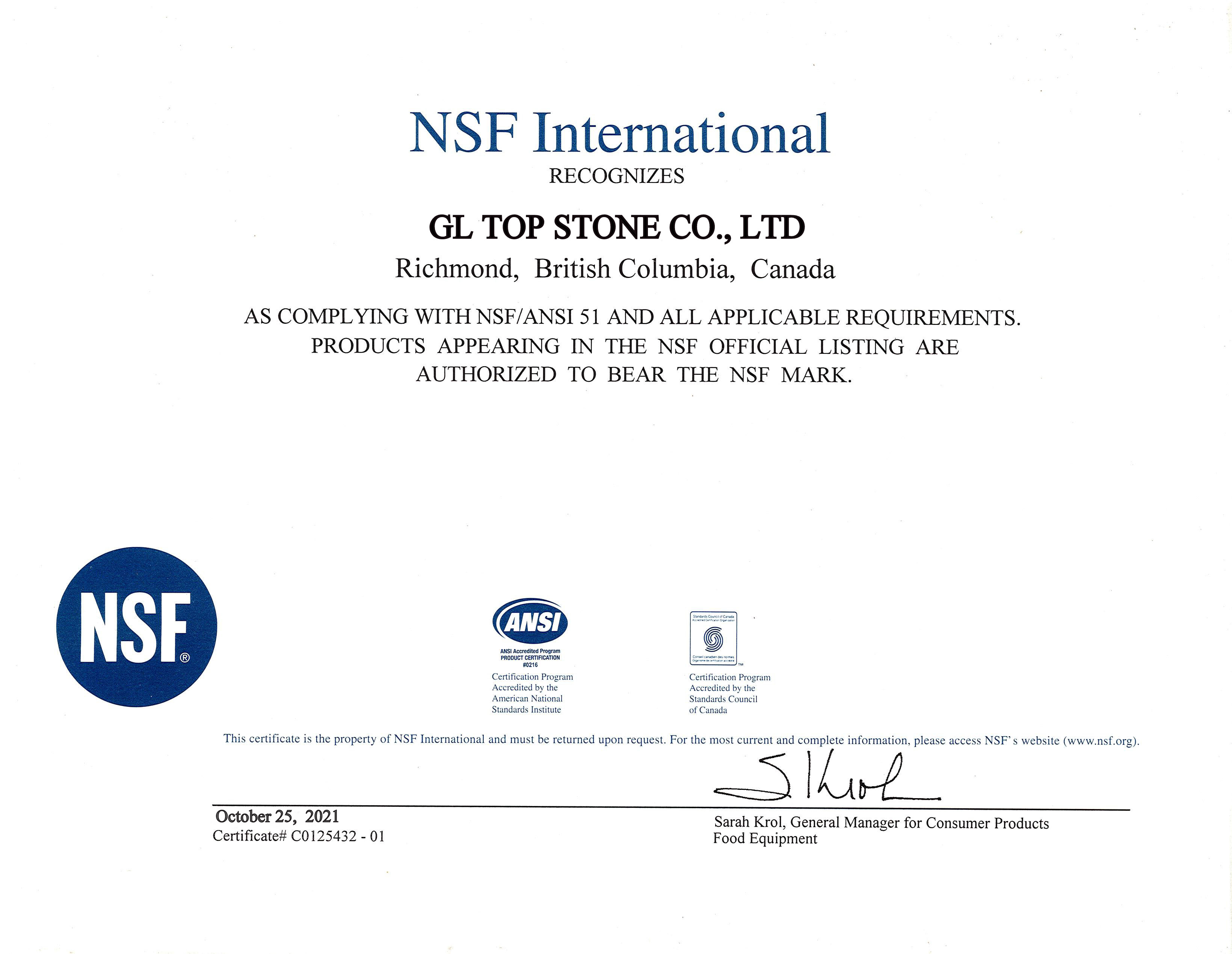 NSF/ANSI 51 Certification